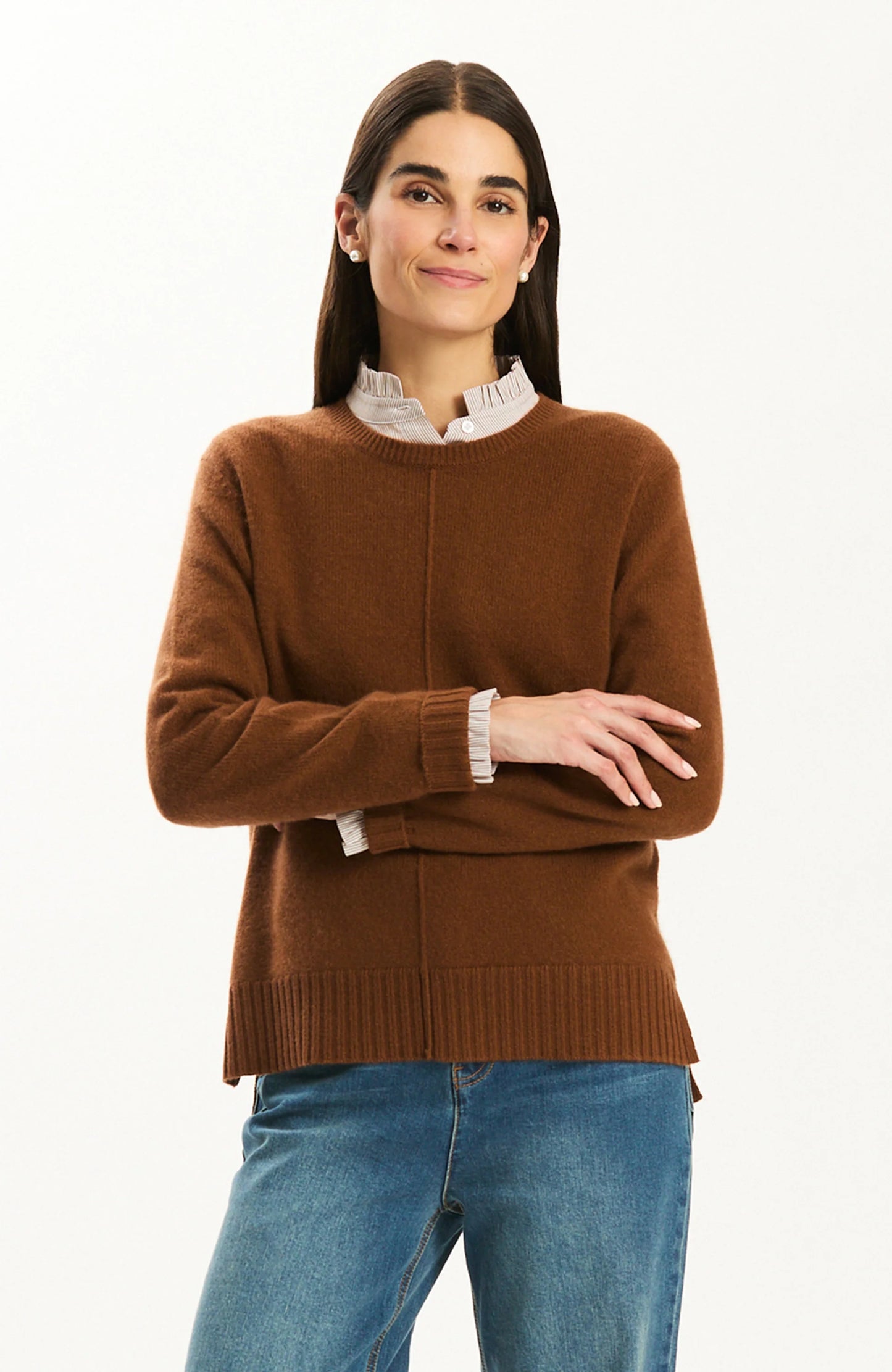 Asha Cashmere Center Stitch Sweater in Bison by Tyler Boe