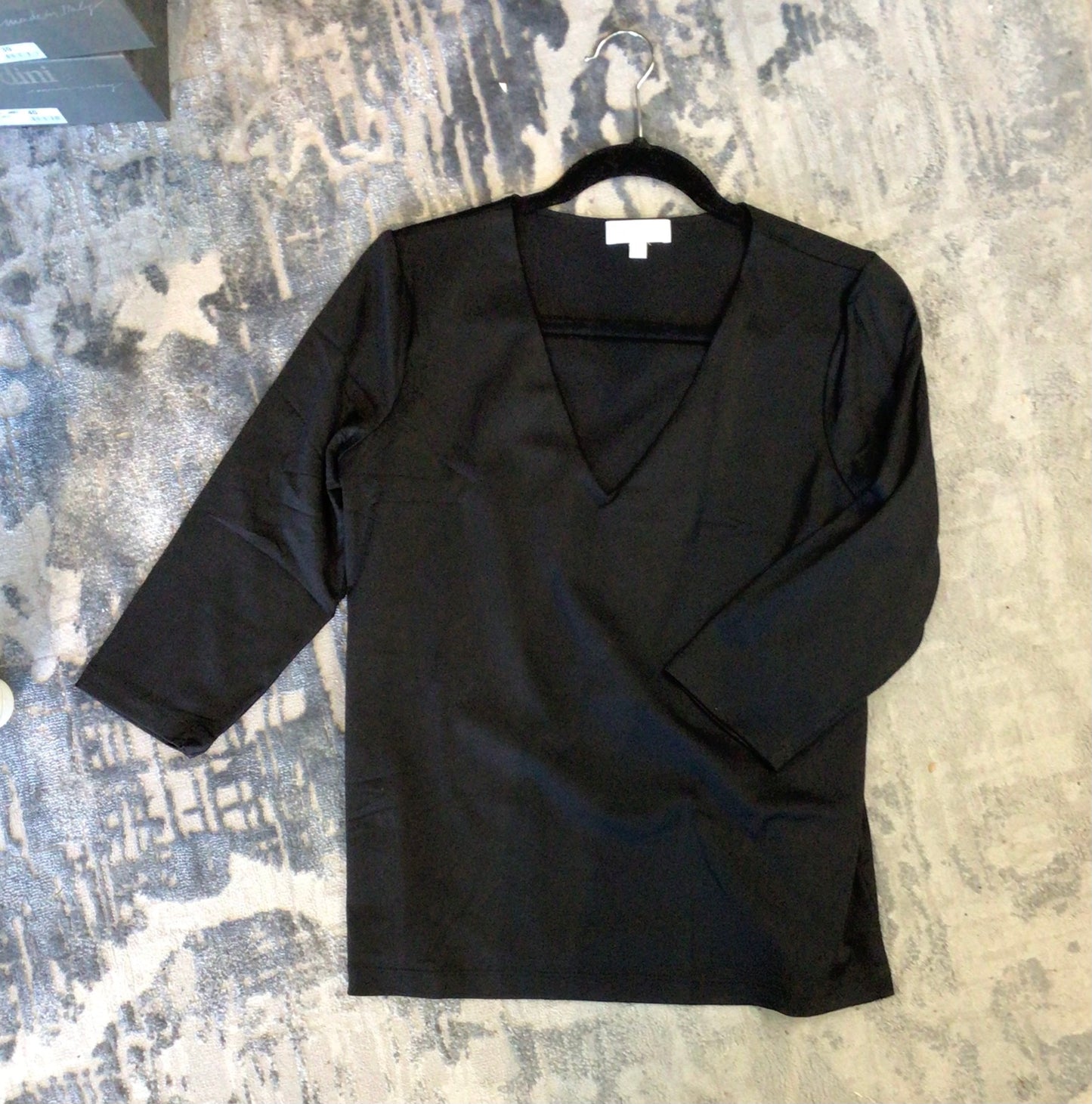 3/4 Sleeve V Neck Shirt (Veronica) in Black by A’Nue Miami