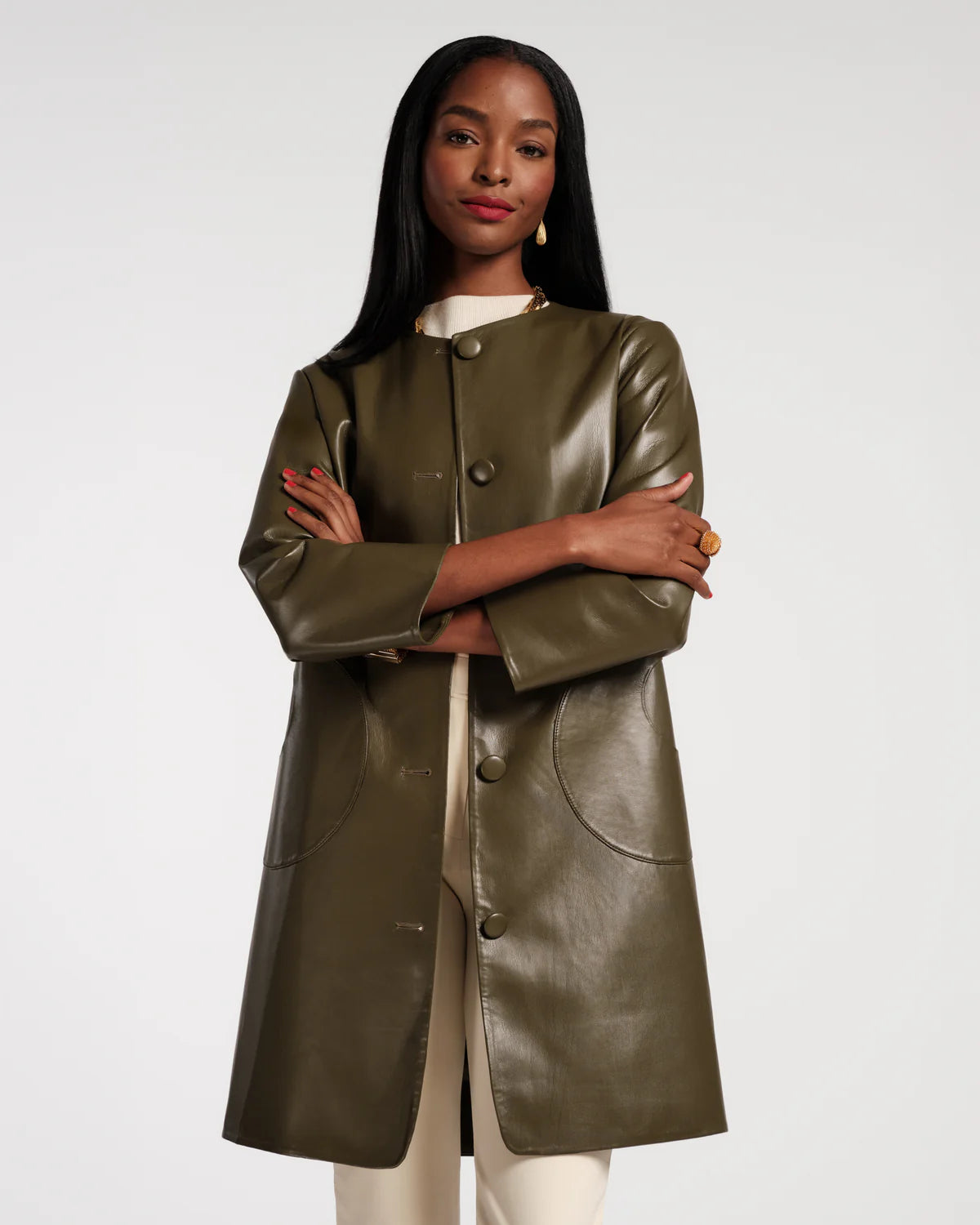 Mod Jacket Faux Leather in Olive by Frances Valentine