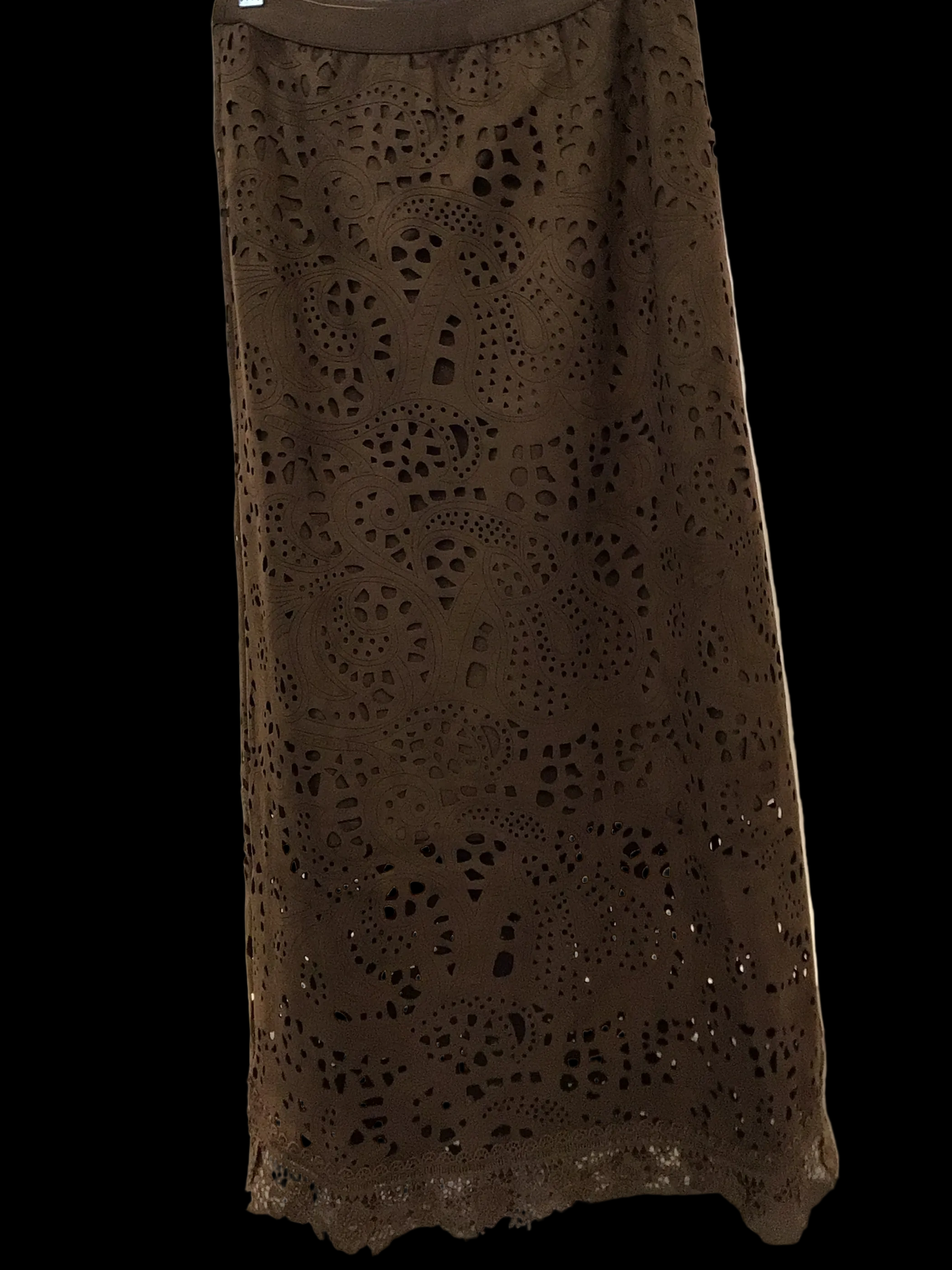 Faux Suade Eyelet Skirt in Camel by Zero Degrees Celsius