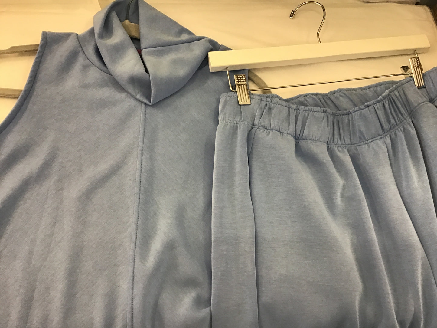 Solid Scuba Mock Seam Sleeveless Top in Light Blue by Karlie