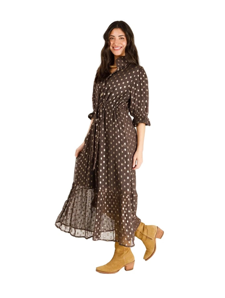 Catherine Dress in Chocolate Lurex Brown by Holly Shae