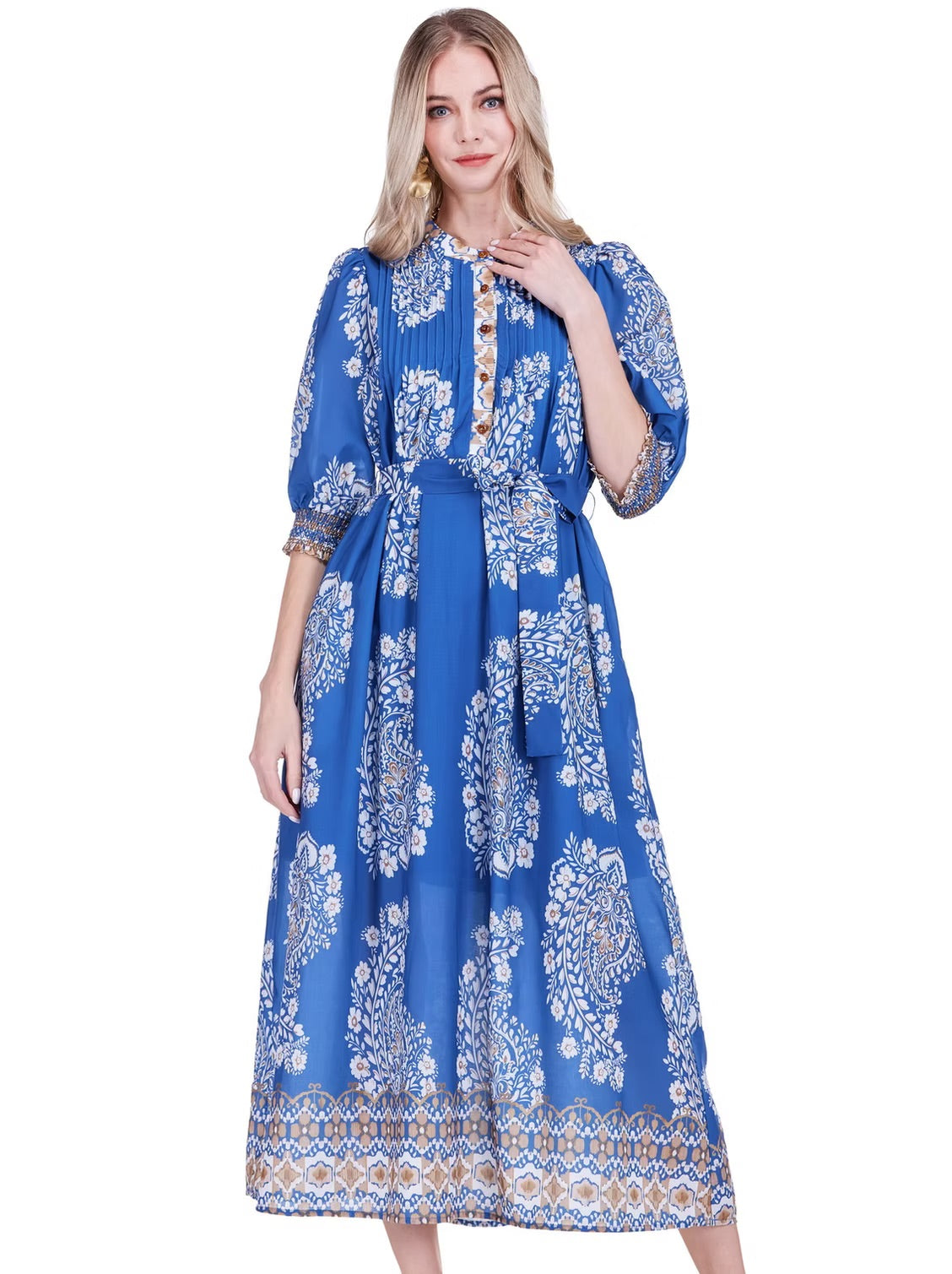 Pin Tuck Maxi in Indigo Oasis by Joy Joy