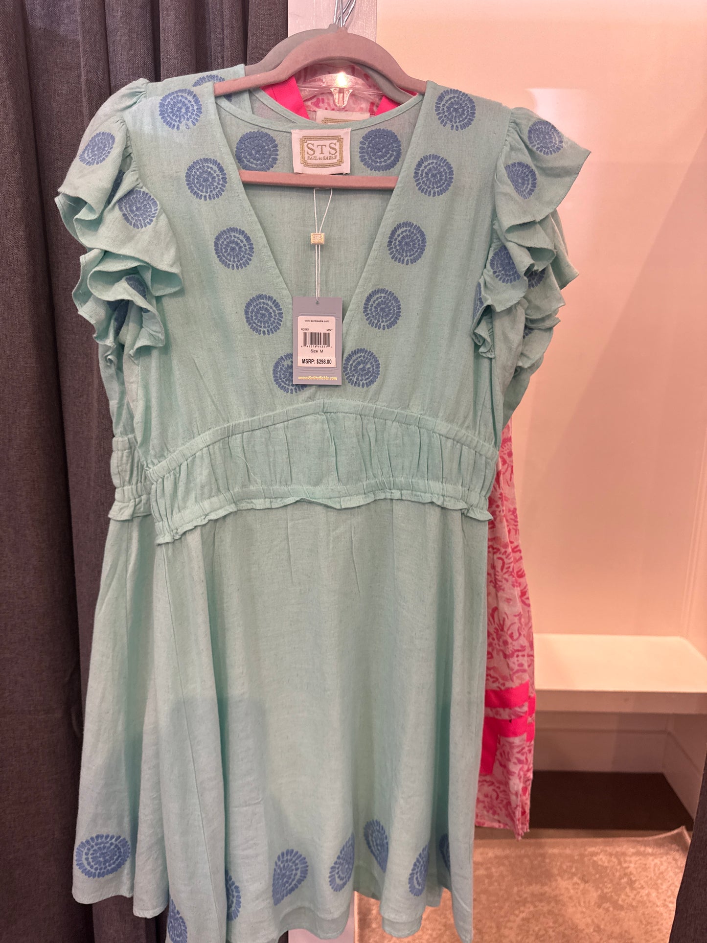 STS Sale Aqua Linen Dress R2562