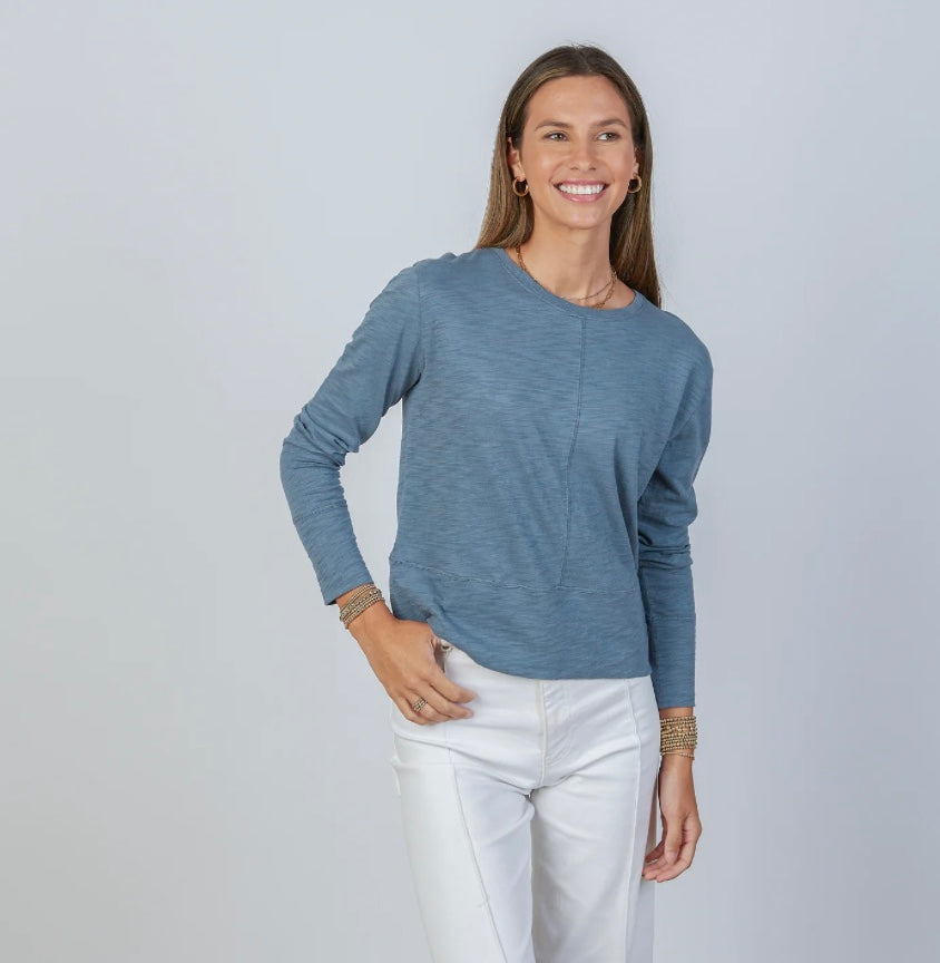 Celia Perfect Length Long Sleeve Tee in Slate Blue