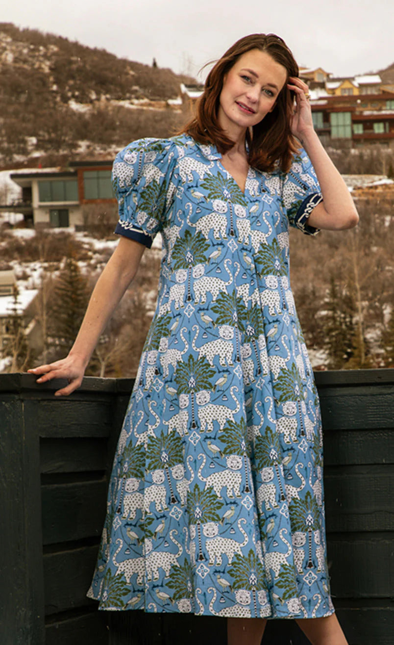 Montauk Dress with Blue Cheetahs by Dizzy Lizzie