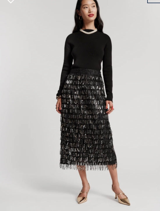 Shimmy Skirt In Sequin Mesh Black by Frances Valentine
