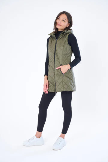Long Down Filled Puffer with Hood in Basil by My Anorak