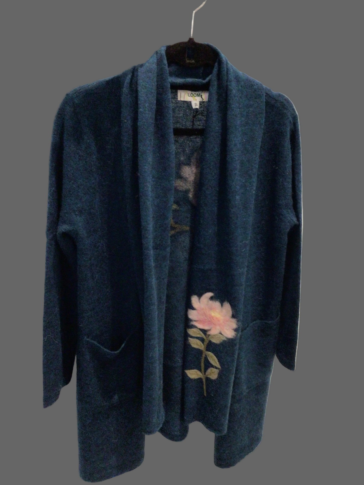 Scarf Coat with Rose Motif in Teal by LOOMi