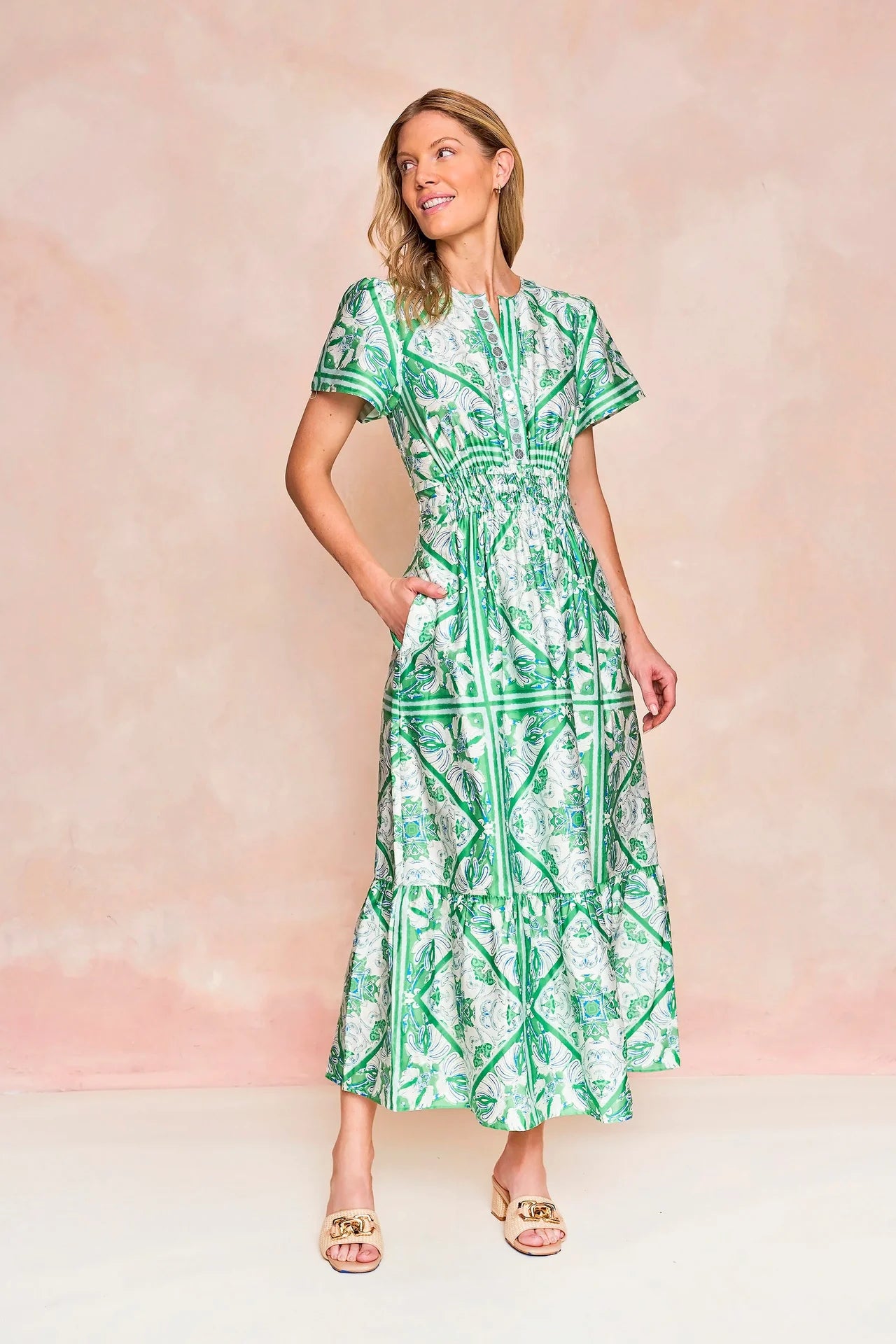 Eloise Dress in Meadow Zellige Tile by Sheridan French