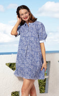 Chatham Dress Navy White Criss Cross Boxes Cotton Linen by Dizzy Lizzie