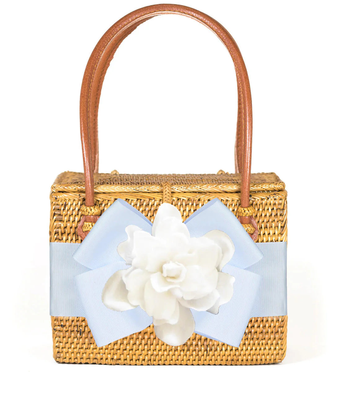 Emory Bag with Light Blue Bow/White Gardenia Flower by Lisi Lerch