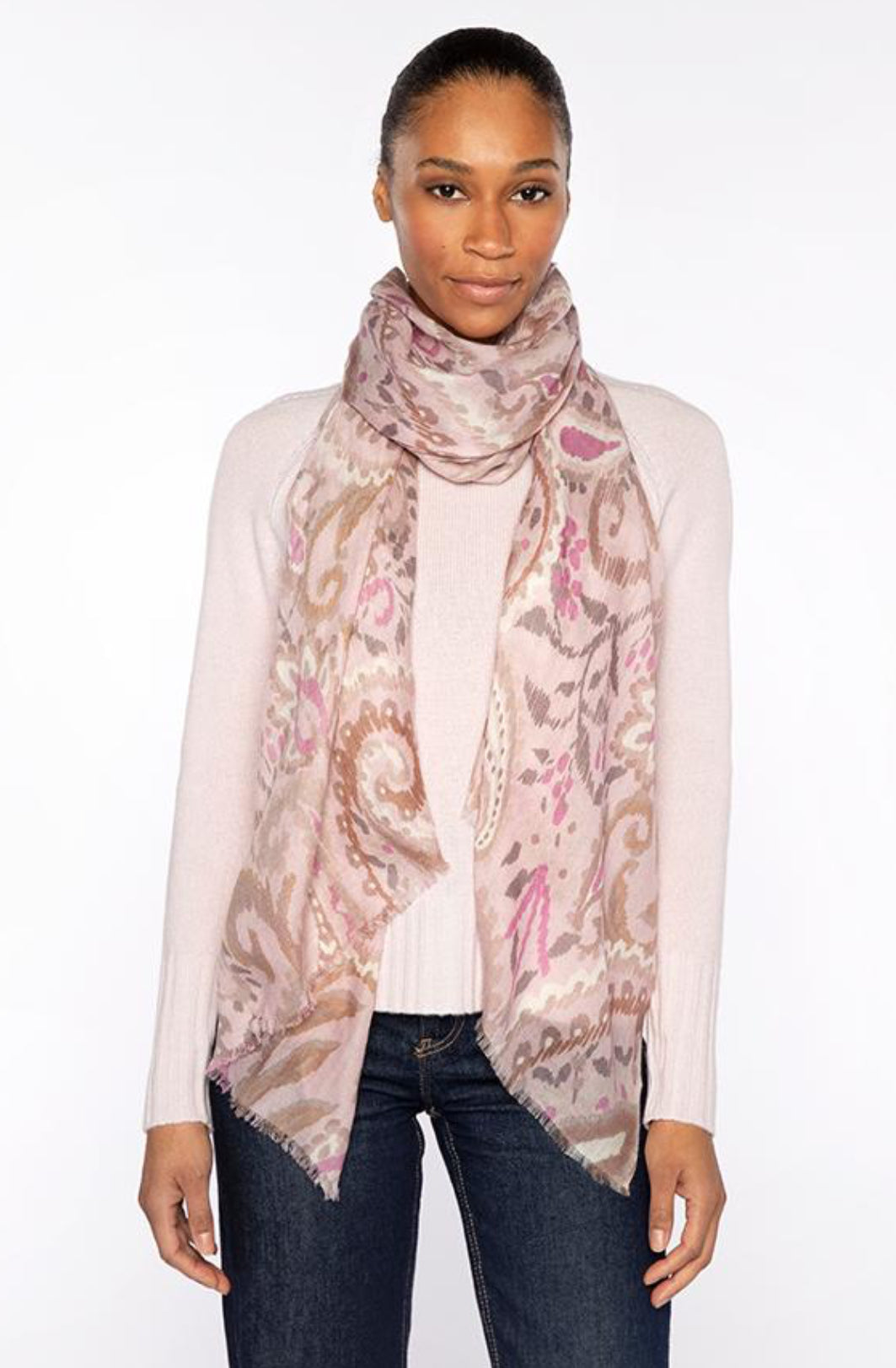 Painted Paisley Print Scarf in Ballet by Kerisma