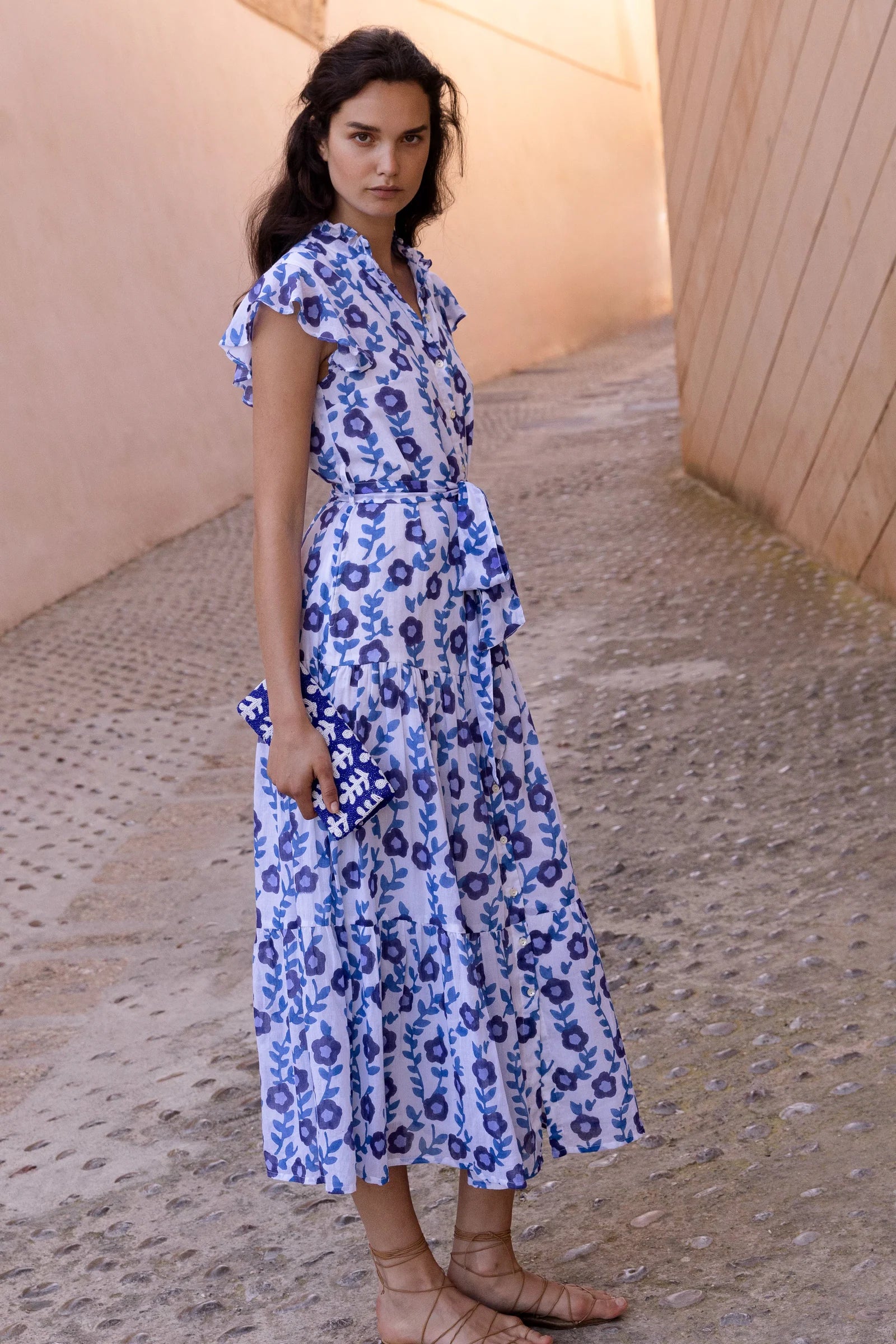 oliphant shirt dress maxi Oliphant Arbor Blue Maxi Shirt Dress Arbor Blue / XS