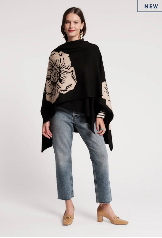 Ginny Wrap Carefree Chrysanthemum in Black/Camel by Frances Valentine