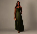 Strapless Fan Pleated Mikado Gown In Jungle Olive by Adrianna Papell