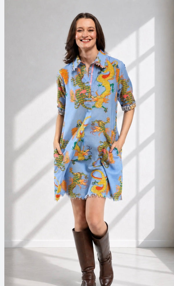 Chatham Dress in Blue Dragon by Dizzy Lizzie