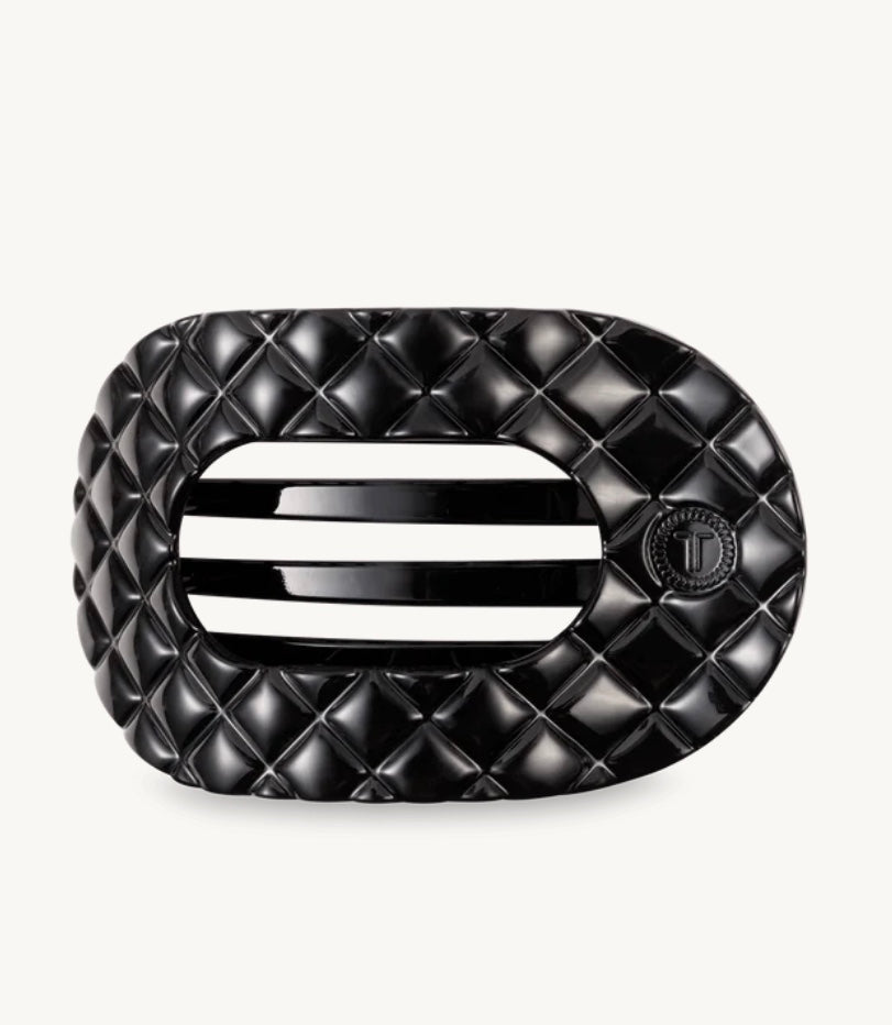 Jet Black Quilted Medium Flat Round Hair Clip