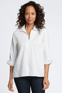 Agnes No Iron Stretch Sateen Shirt in White by Foxcroft