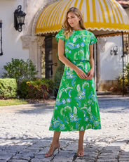 Jeanette Stretch Poplin in Feathered Floral Green by Jude Connally