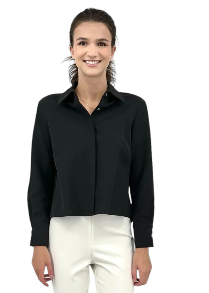 Cropped Pleated Back Blouse in Black by Estelle and Finn(9453)