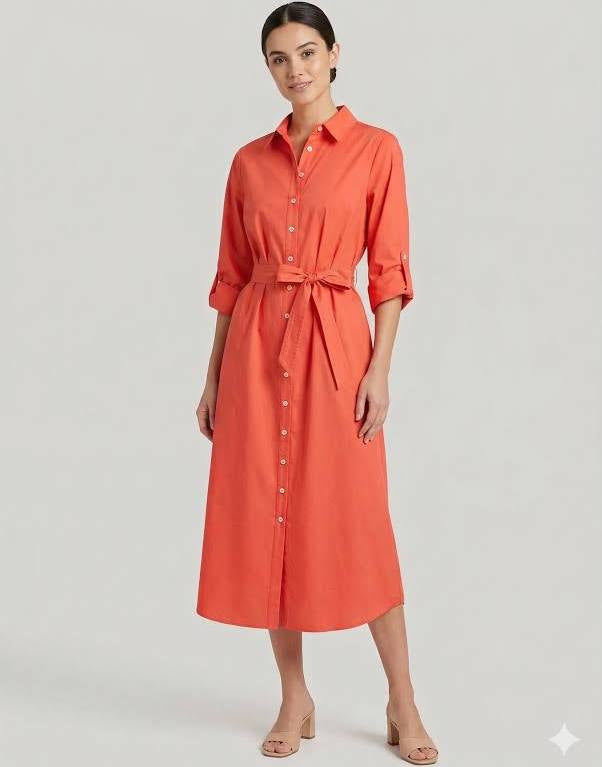 Alex 3/4 Sleeve Shirt Dress in Coral Typewriter Cloth by Finley – Poshabilities
