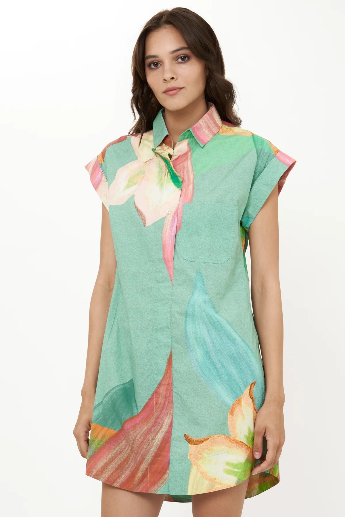 Hibiscus Sage Mini Dress by Oliphant