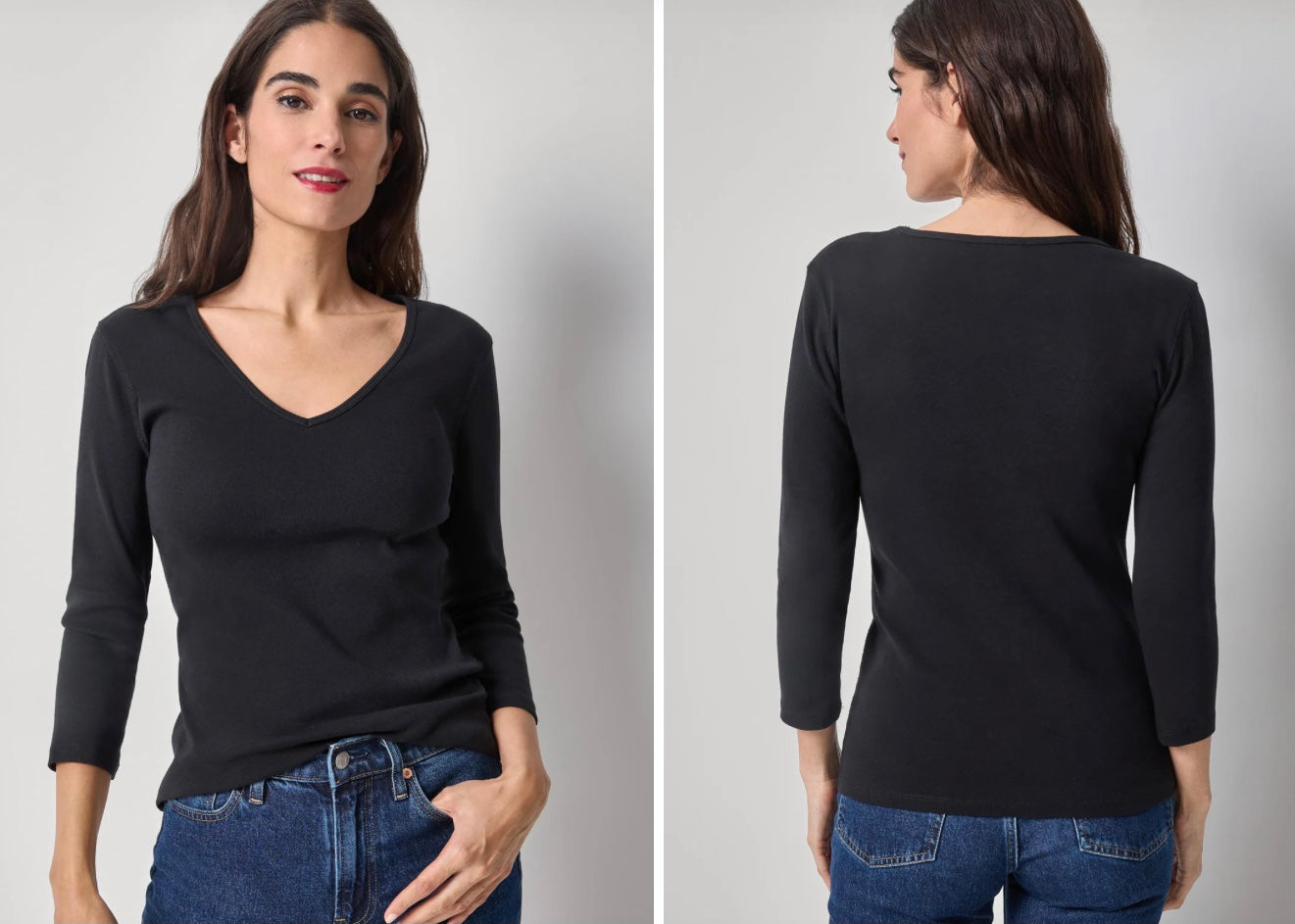 3/4 Sleeve V Neck in Black by Lilla P