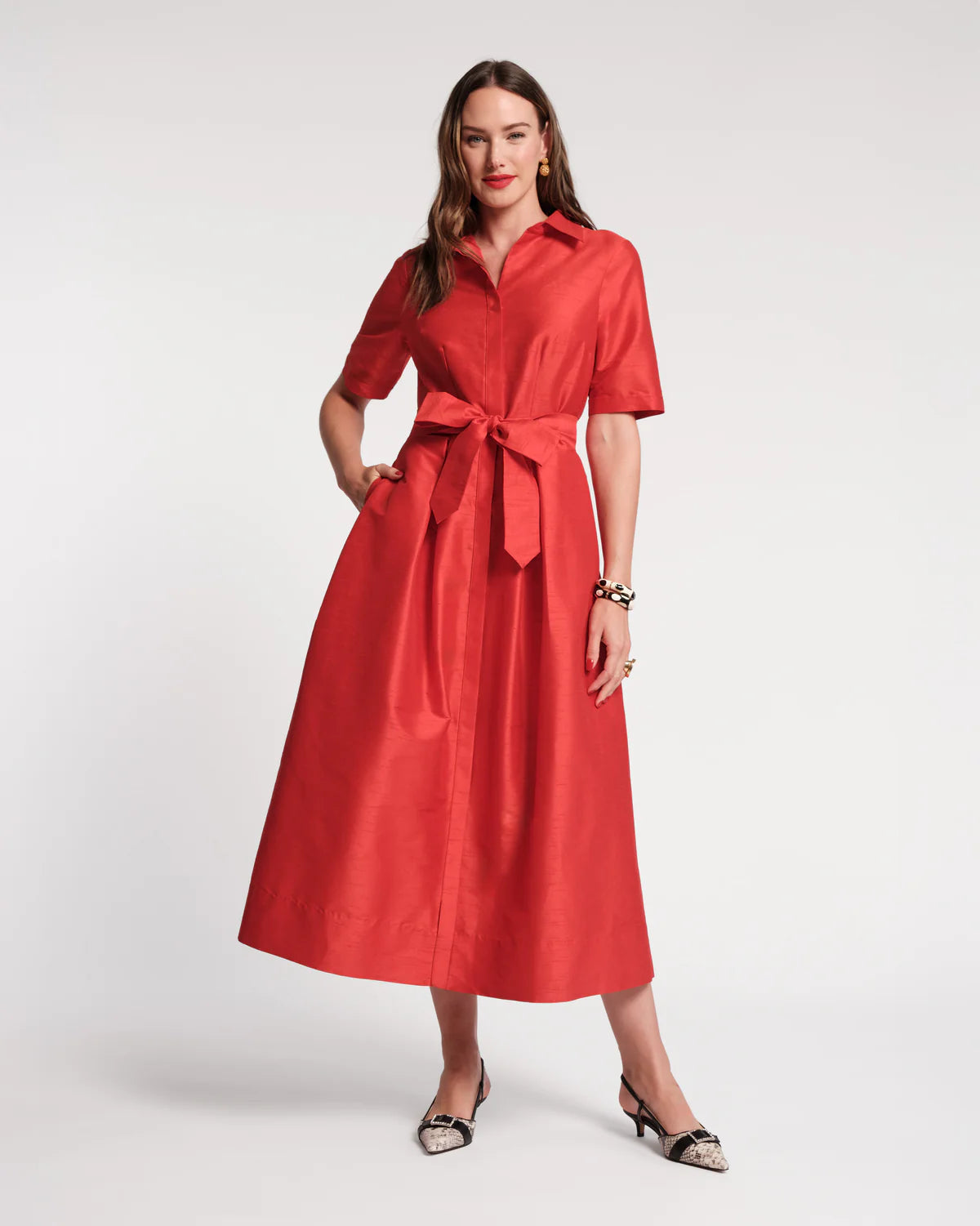 Bella Maxi Dress Poly Dupion in Red by Frances Valentine