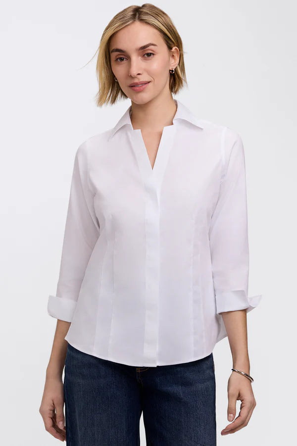 Taylor No Iron Pinpoint 3/4 Sleeve Shirt in White by Foxcroft