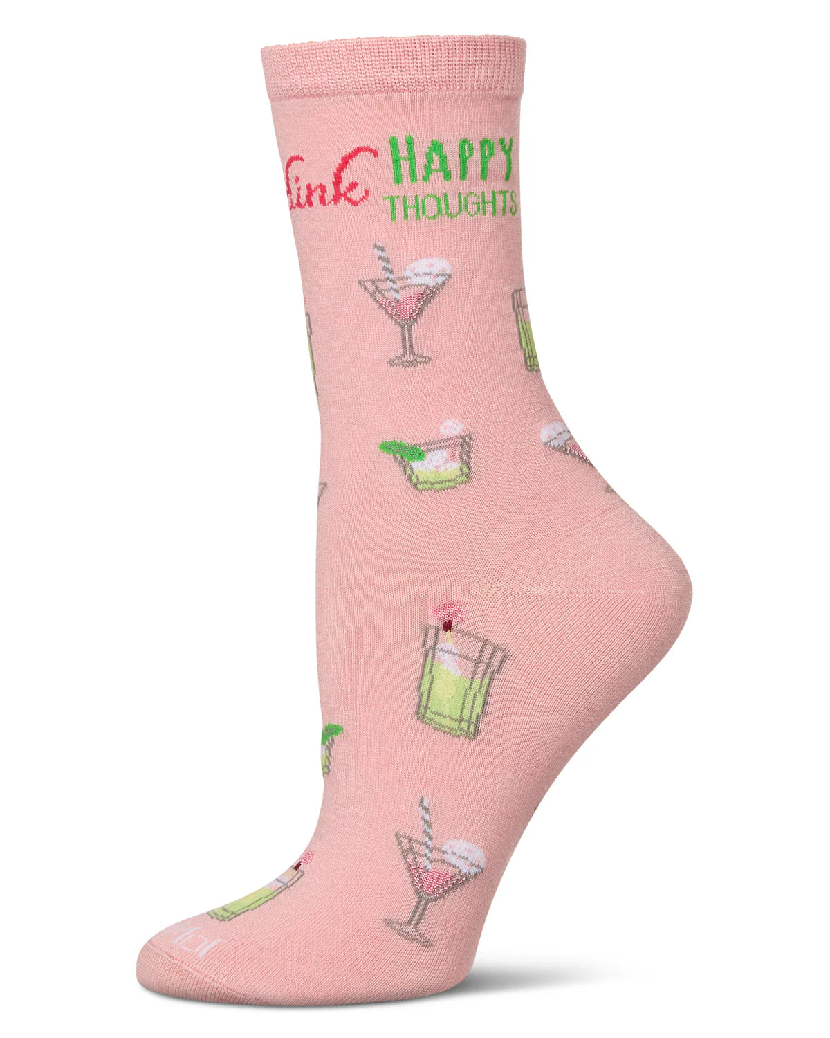 Drink Happy Thoughts Bamboo Crew Socks in Mellow Rose Pink by MeMoi