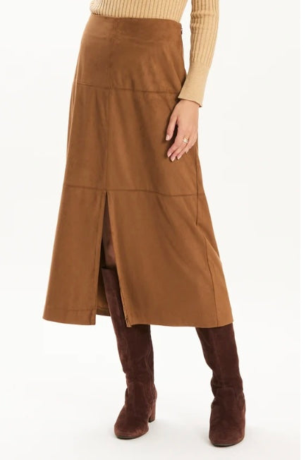 Phoebe Faux Suede Skirt in Bison by Tyler Boe