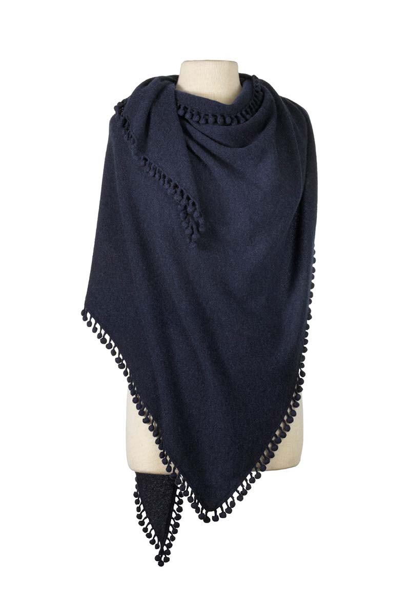 Pom-Pom Triangle Wrap in Midnight by Alpine Cashmere