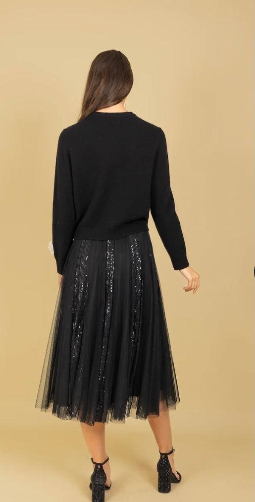 Sequined Tulle Skirt in Black by Jessie Liu