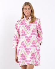 Helen Dress in Gilded Flora White, Gold and Pink by Jude Connally
