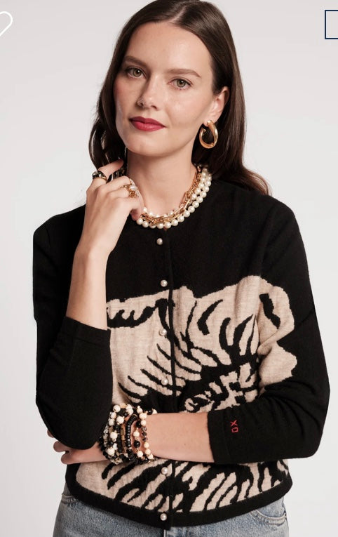 Darling Cardigan Chrysanthemum in Black/Camel by Frances Valentine