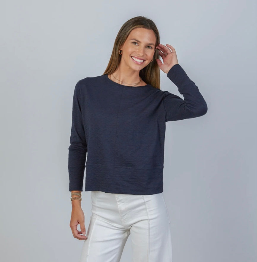 Celia Perfect Length Long Sleeve Tee in Navy