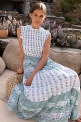 Sleeveless Smocked Maxi Dress in Boreggo Green by Oliphant