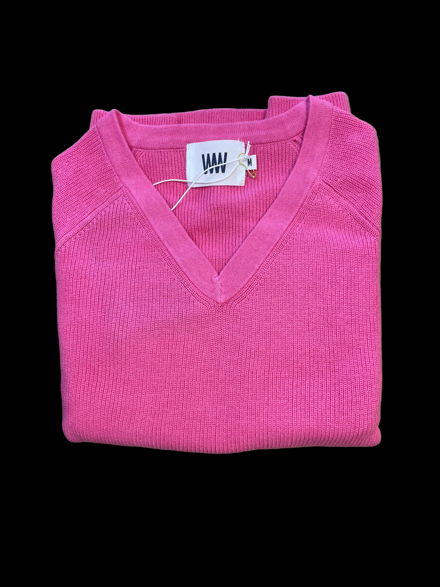 Shaker V Neck Cotton 3/4 Sleeve Sweater in Bubblegum by Windsor & White