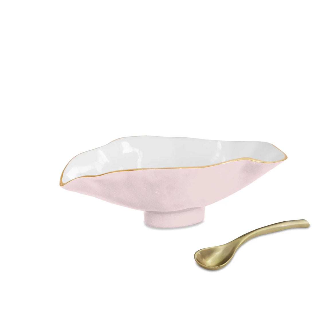 ENCANTO Claire Small Oval Bowl with Spoon in Camelia, White and Gold by Beatriz Ball