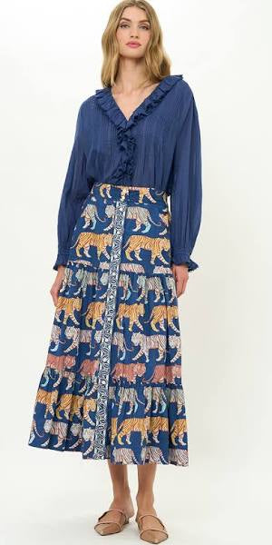 Button Front Skirt Raj Navy