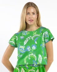 Ellen Stretch Poplin Dress in Feathered Floral Grass by Jude Connally