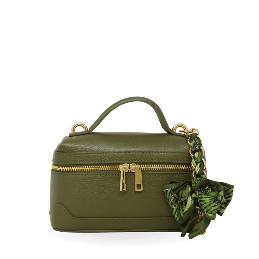 Genuine Italian Leather Bucket and Crossbody Bag in Olive by German Fuentes