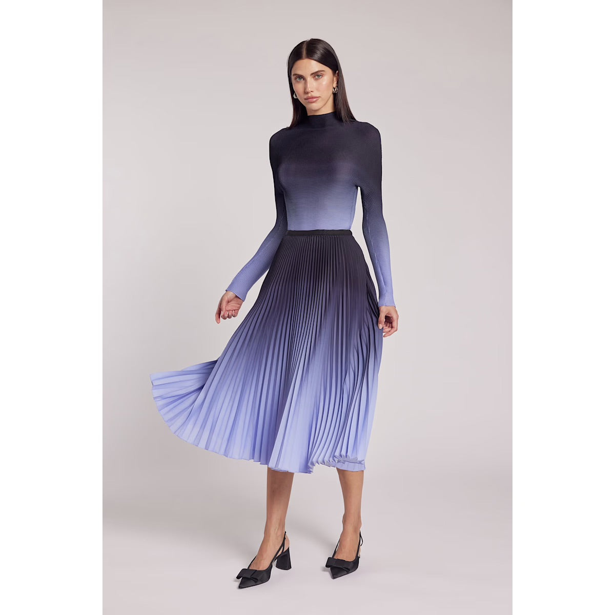 Kate Ombré Pleated Skirt in Periwinkle MIDI