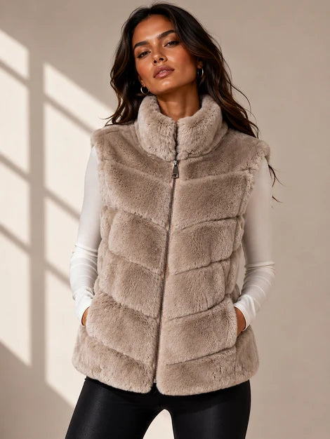 Taupe Short Rex Rabbit Vest by Mitchie’s Matchings