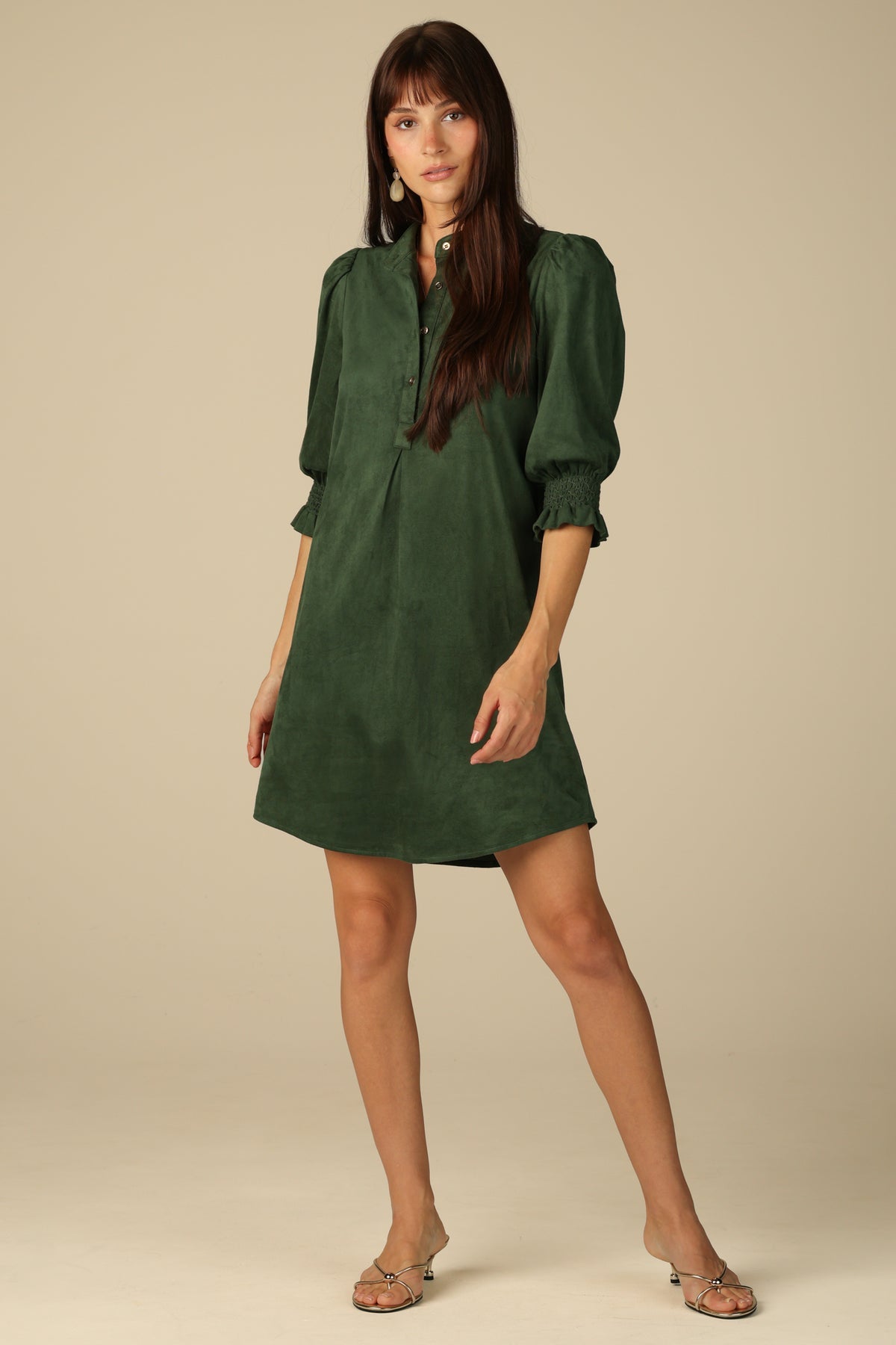 Percy Popover Dress in Spruce Suede by Duffield Lane