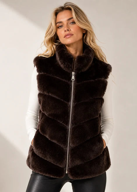 Brown Short Rex Rabbit Vest by Mitchie’s Matchings