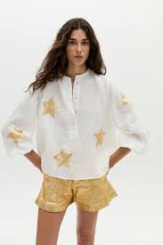 Make A Wish Linen Shirt in Off-White with Gold by LANHTROPY