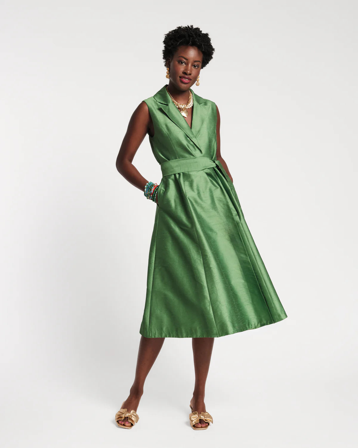 Lucia Maxi Dress Solid Poly Dupion in Fern Green by Frances Valentine