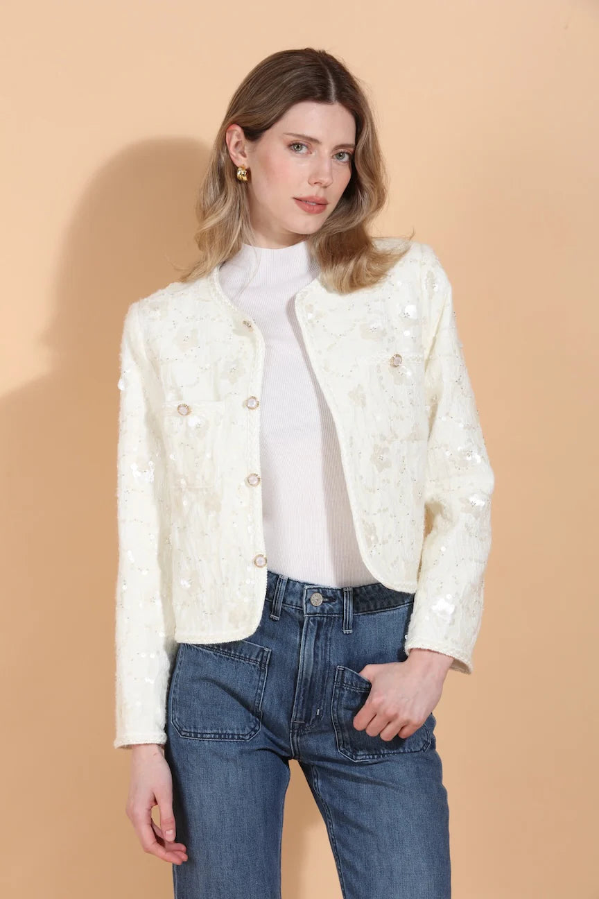 Sequin and Bead Embellished Jacket with Jewel Buttons by Jessie Liu